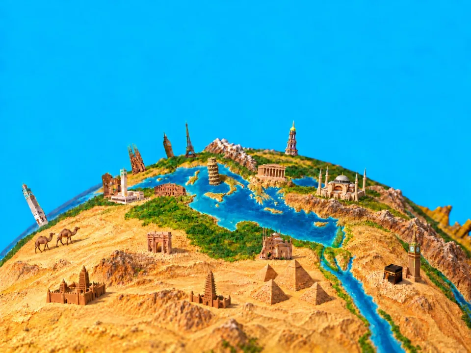 Earthica educational globe with miniature landmarks